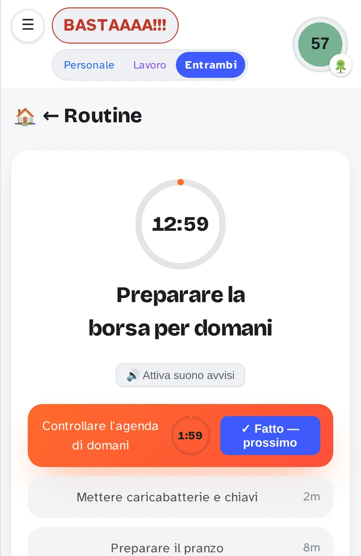 Una routine in corso con il timer complessivo